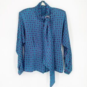 Vintage 80s Long Sleeve Blouse Scarf Ties at Neck